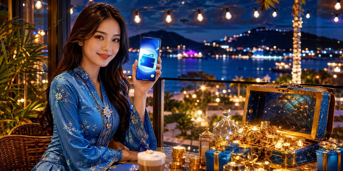 Pengguna berbaju kurung membuat deposit di Langkawi, proses pembayaran cla45s dalam Ringgit Malaysia